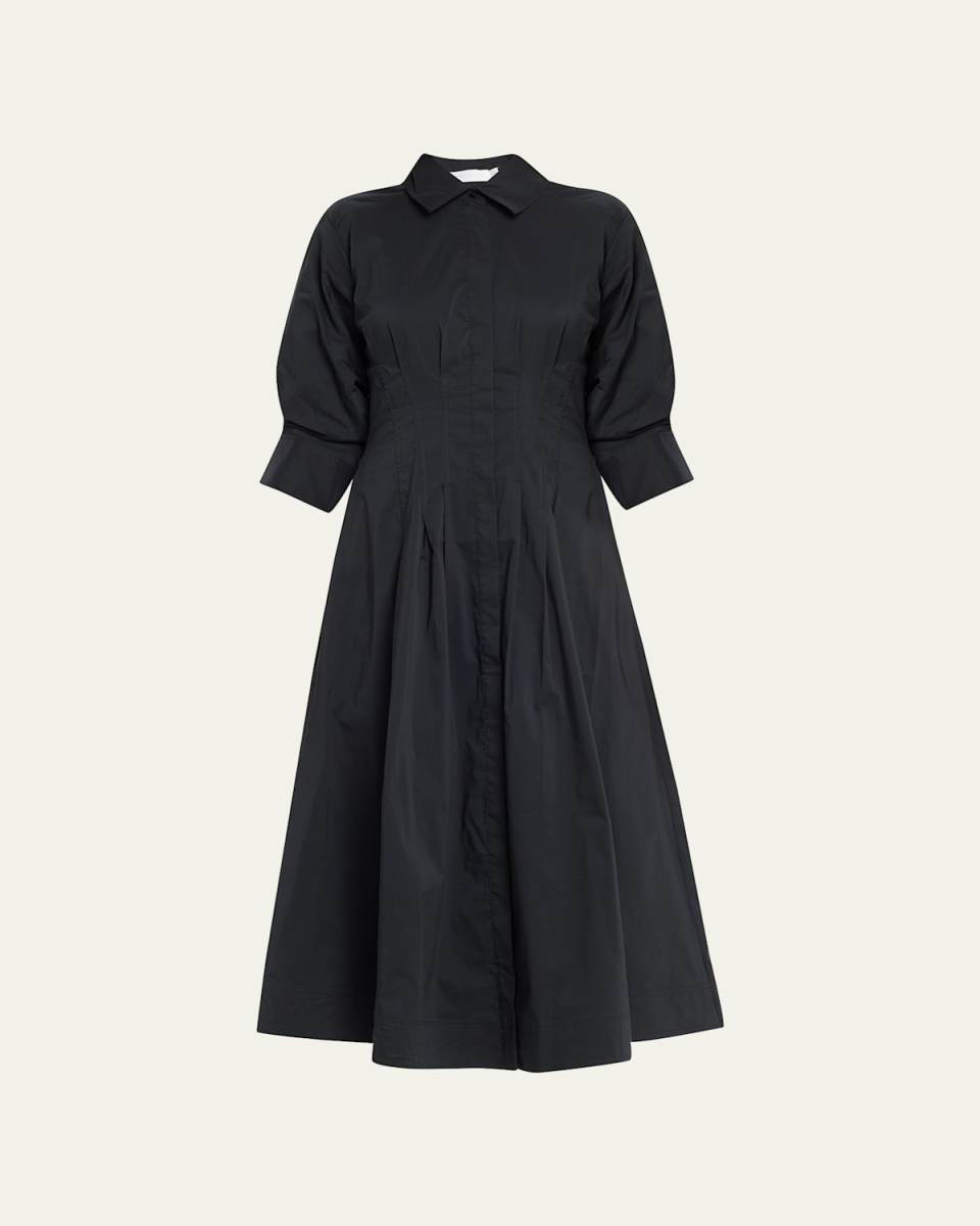 Jazz Cotton Poplin Pintuck Midi Shirtdress